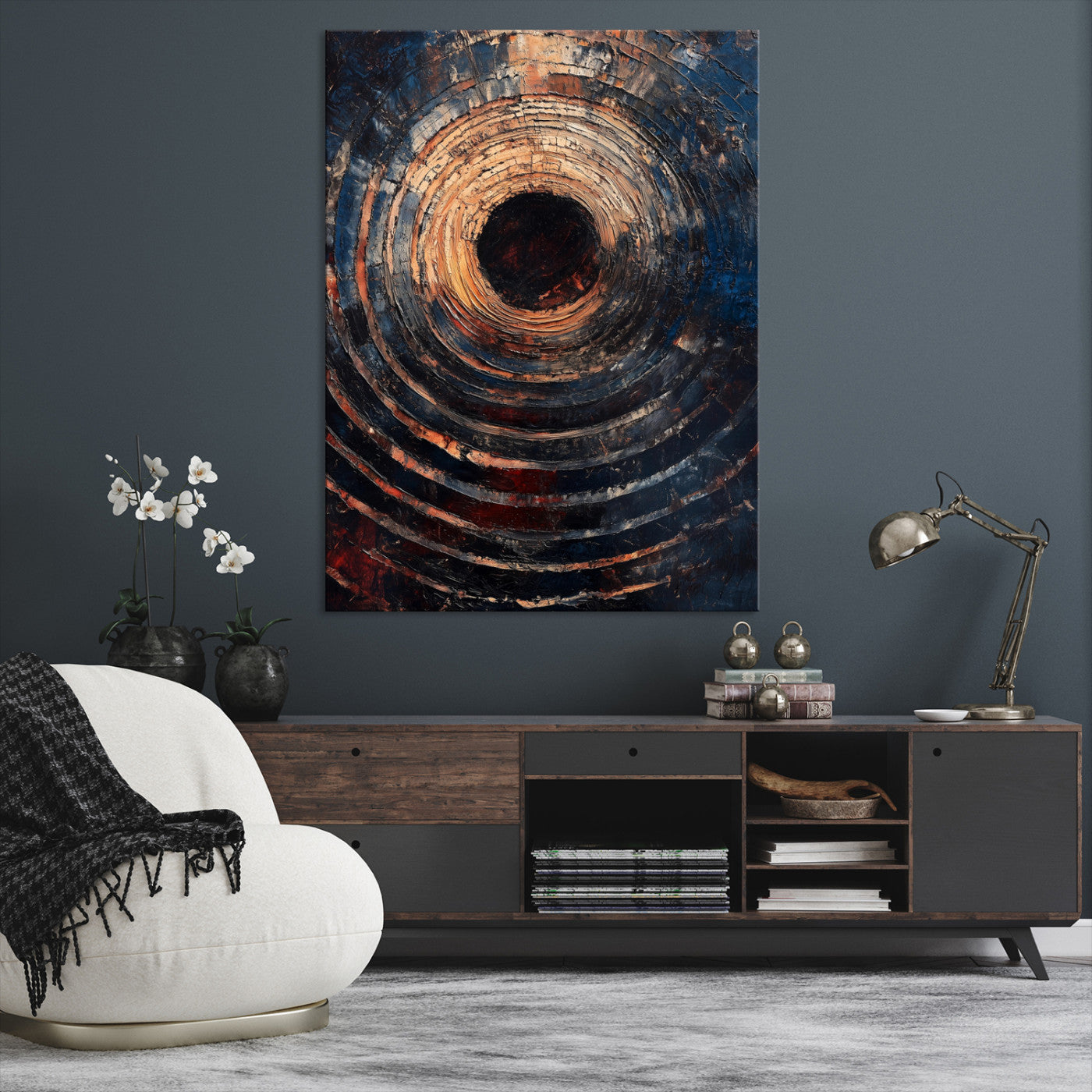 Textured Spiral Wall Art Canvas Print, Framed Abstract Void Art Picture Print, Wooden Vortex Perfect Modern Industrial Decor