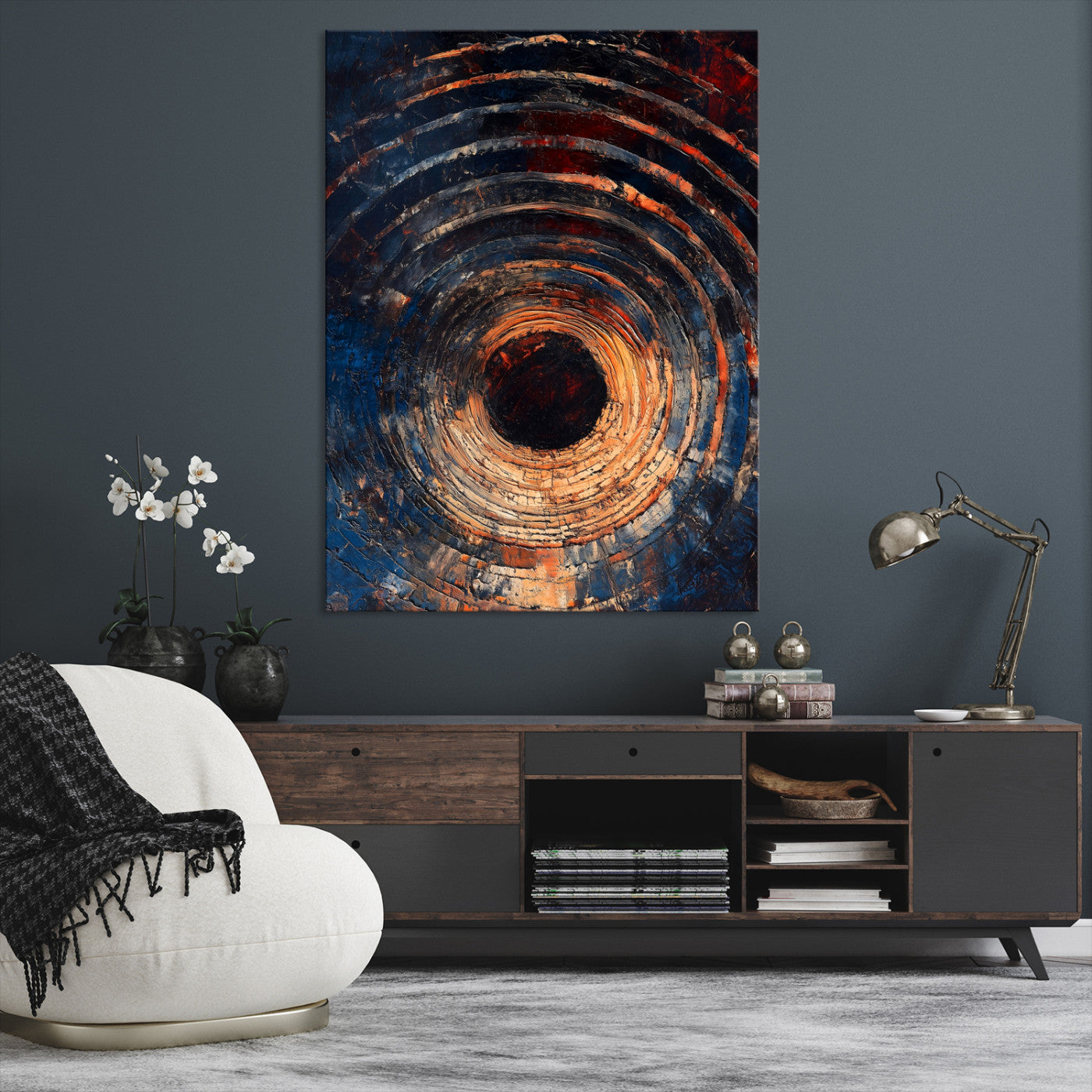 Textured Spiral Wall Art Canvas Print, Framed Abstract Void Art Picture Print, Wooden Vortex Perfect Modern Industrial Decor, Framed