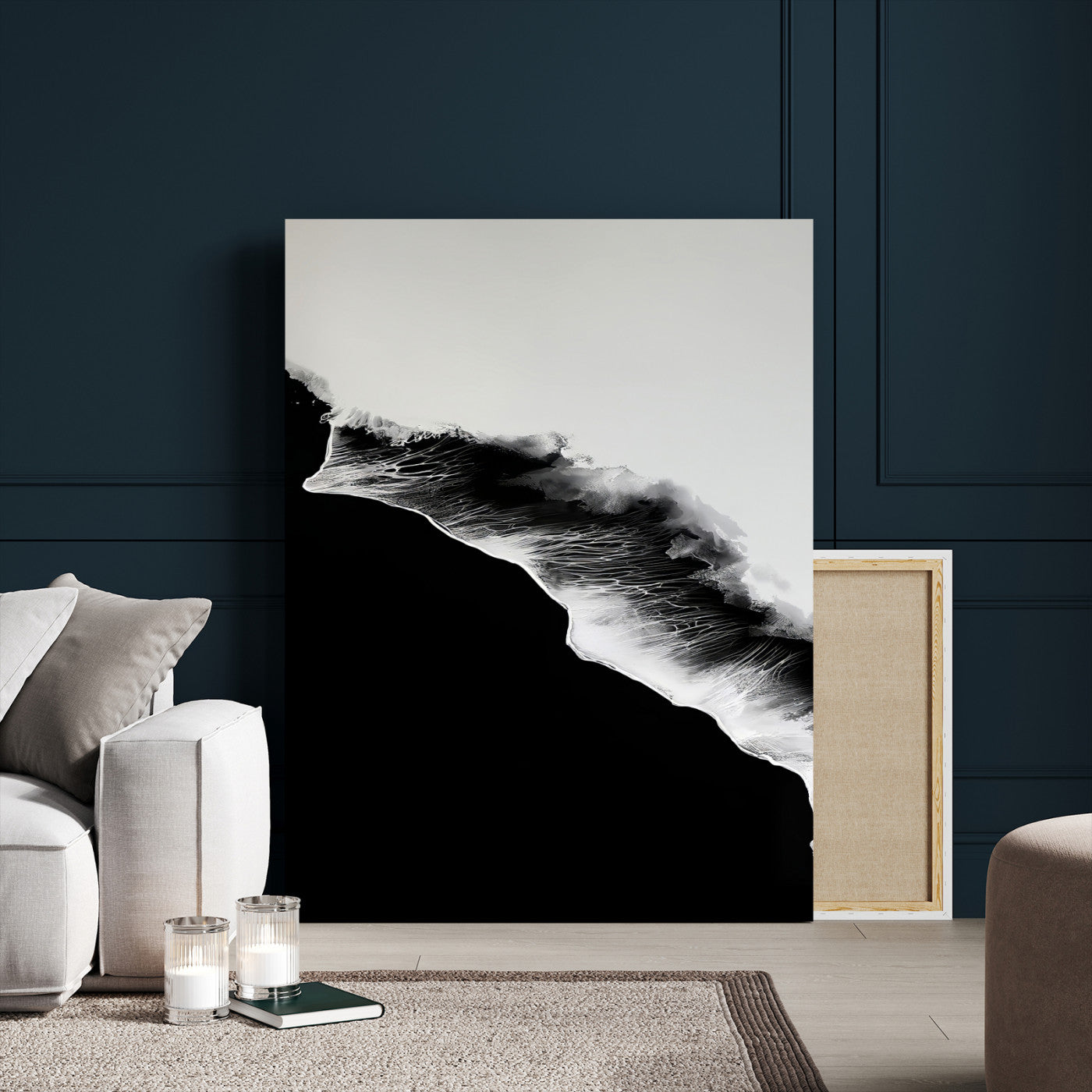 MGV-CV-24X36 - Ocean Wave Wall Art Canvas Print, Framed Abstract Wave Art Picture Print, Monochrome Sea Perfect Modern Minimal Decor Artwork