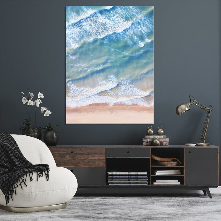 Aerial Ocean Wall Art Canvas Print, Soft Blue Waves Print, Framed Soft Blue Waves Canvas