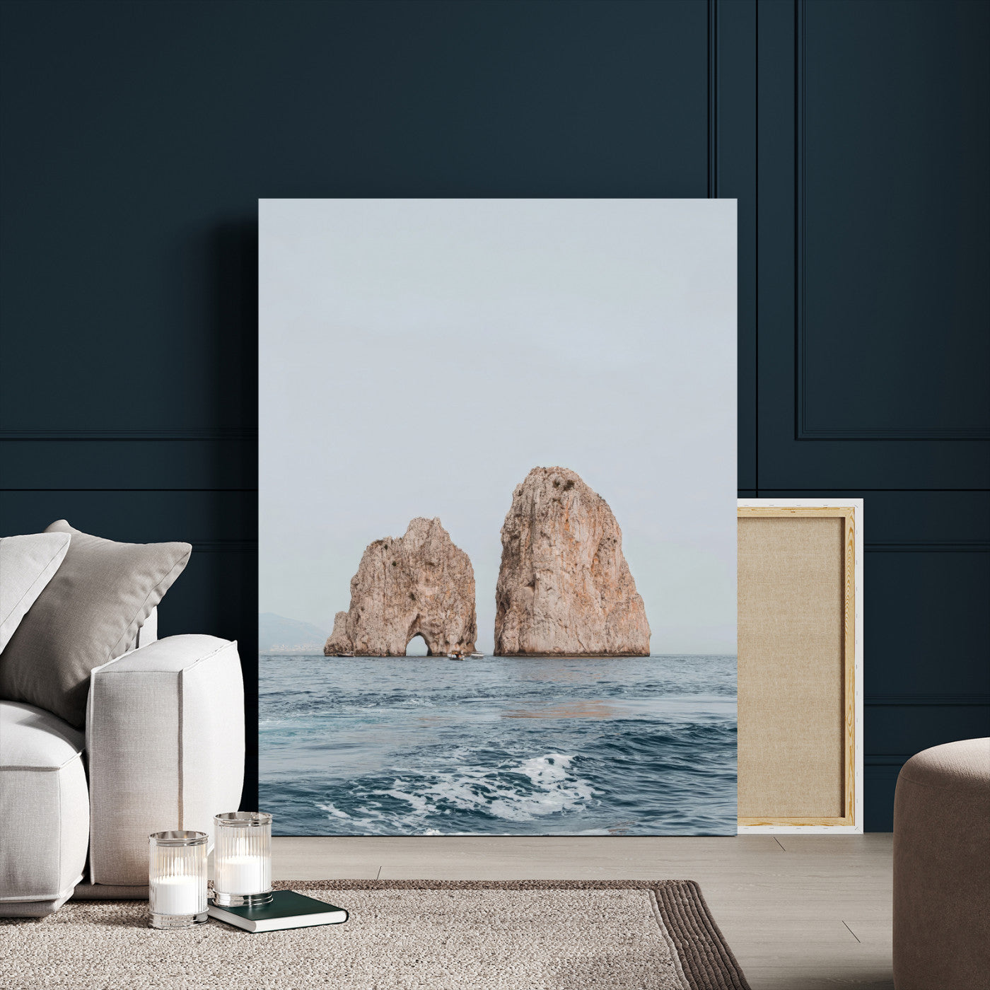 MGV-CV-24X36 - Faraglioni Capri Wall Art Canvas Print, Framed Serene Ocean Art Picture Print, Mediterranean Coastal View Perfect Mediterranean Minimalist Decor Artwork