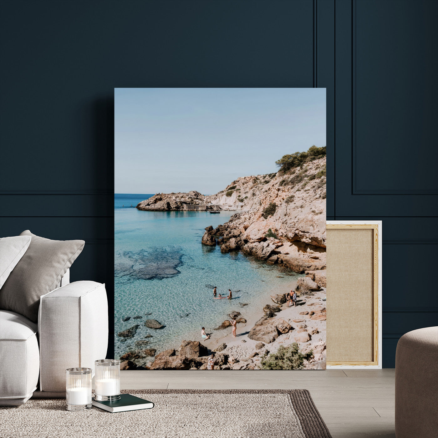 MGV-CV-24X36 - Turquoise Cove Wall Art Canvas Print, Framed Ibiza Beach Art Picture Print, Mediterranean Shore Perfect Boho Coastal Decor Artwork