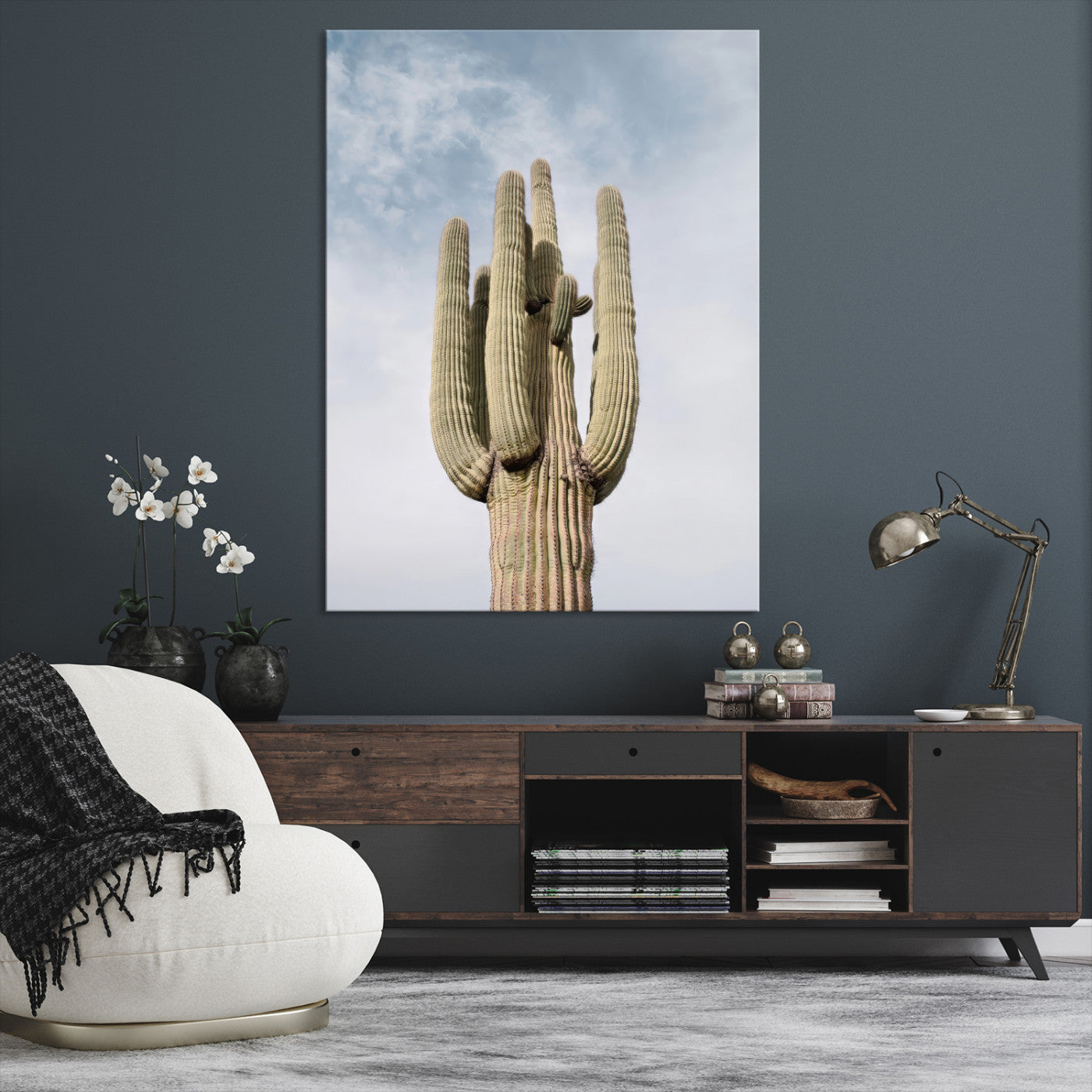 Saguaro Cactus Wall Art Canvas Print, Framed Earthy Desert Art Picture Print, Warm Botanical Perfect Southwestern Boho Decor, Framed