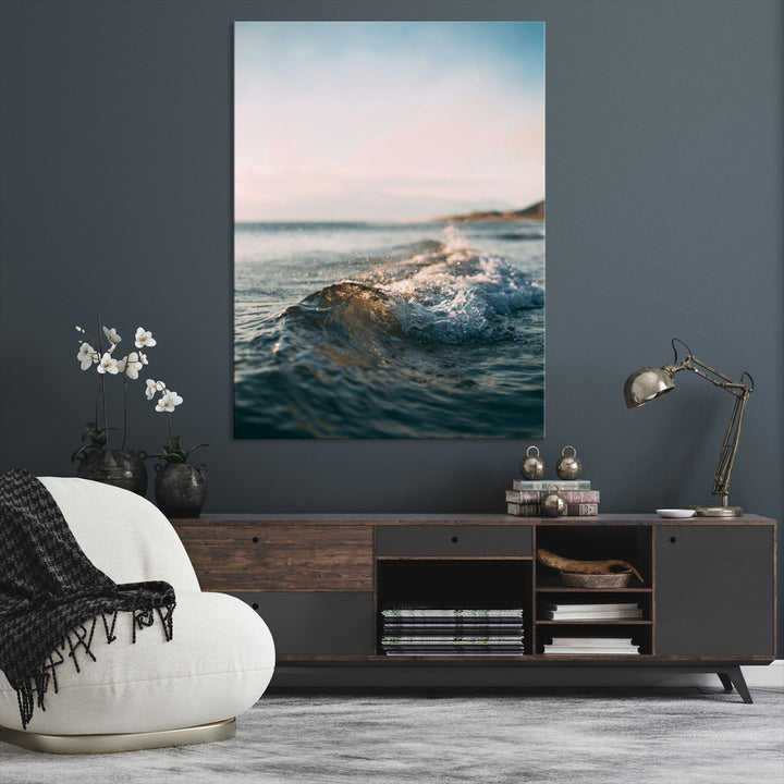 Ocean Waves Wall Art Canvas Print, Framed Coastal Serenity Wall Art Print, Golden Hour Perfect Modern Coastal Decor Artwork
