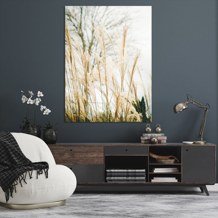 Pampas Grass Wall Art Canvas Print, Framed Neutral Tones Art Picture Print, Minimalist Nature Perfect Boho Minimalist Decor Artwork