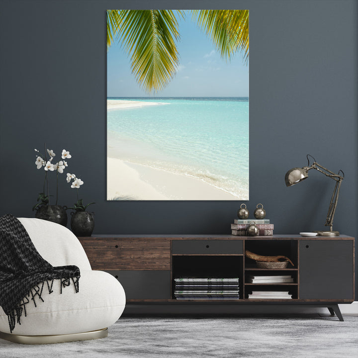 Azure Water Wall Art Canvas Print, Framed Tranquil Island Escape Art Picture Print, Clear Blue Ocean Wall Art Coastal Minimalist Decor