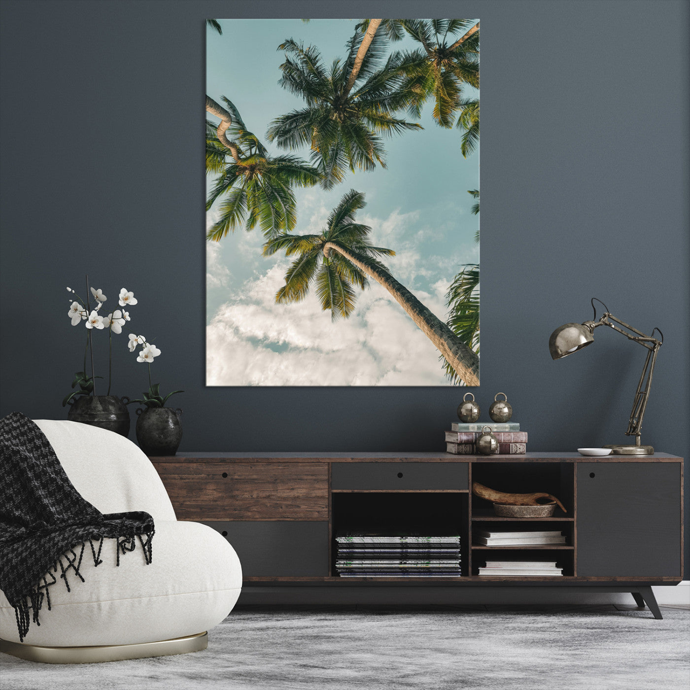 Tropical Palm Trees Wall Art Canvas Print, Framed Coastal Nature Art Picture Print, Relaxing Summer Vibes Perfect Boho Coastal Decor Artwork