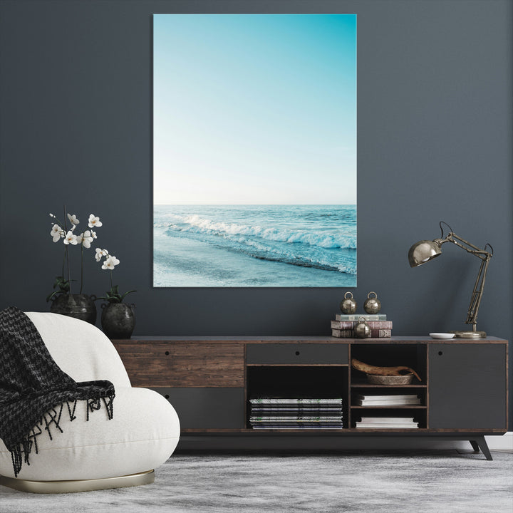 Minimalist Ocean Wall Art Canvas Print, Framed Calm Seascape Art Picture Print, Soft Blue Tones Perfect Coastal Minimalist Decor Artwork