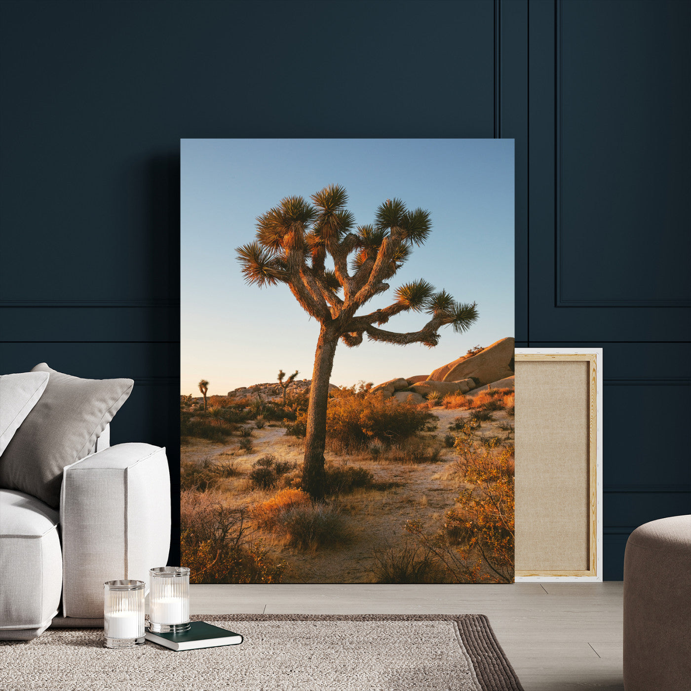 MGV-CV-24X36 - Joshua Tree Wall Art Canvas Print, Framed Desert Sunset Art Picture Print, Golden Hour Light Perfect Southwestern Boho Decor Artwork