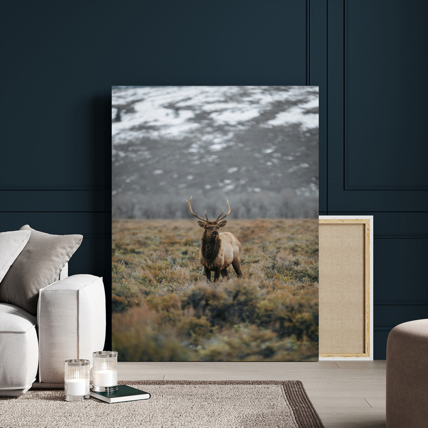 MGV-CV-24X36 - Wild Elk Wall Art Canvas Print, Framed Mountain Wilderness Art Picture Print, Majestic Animal Perfect Rustic Lodge Decor Artwork