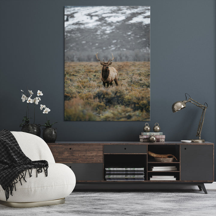 Wild Elk Wall Art Canvas Print, Mountain Wilderness Print, Framed Majestic Animal Art Print, Large Rustic Wildlife Wall Art Printing