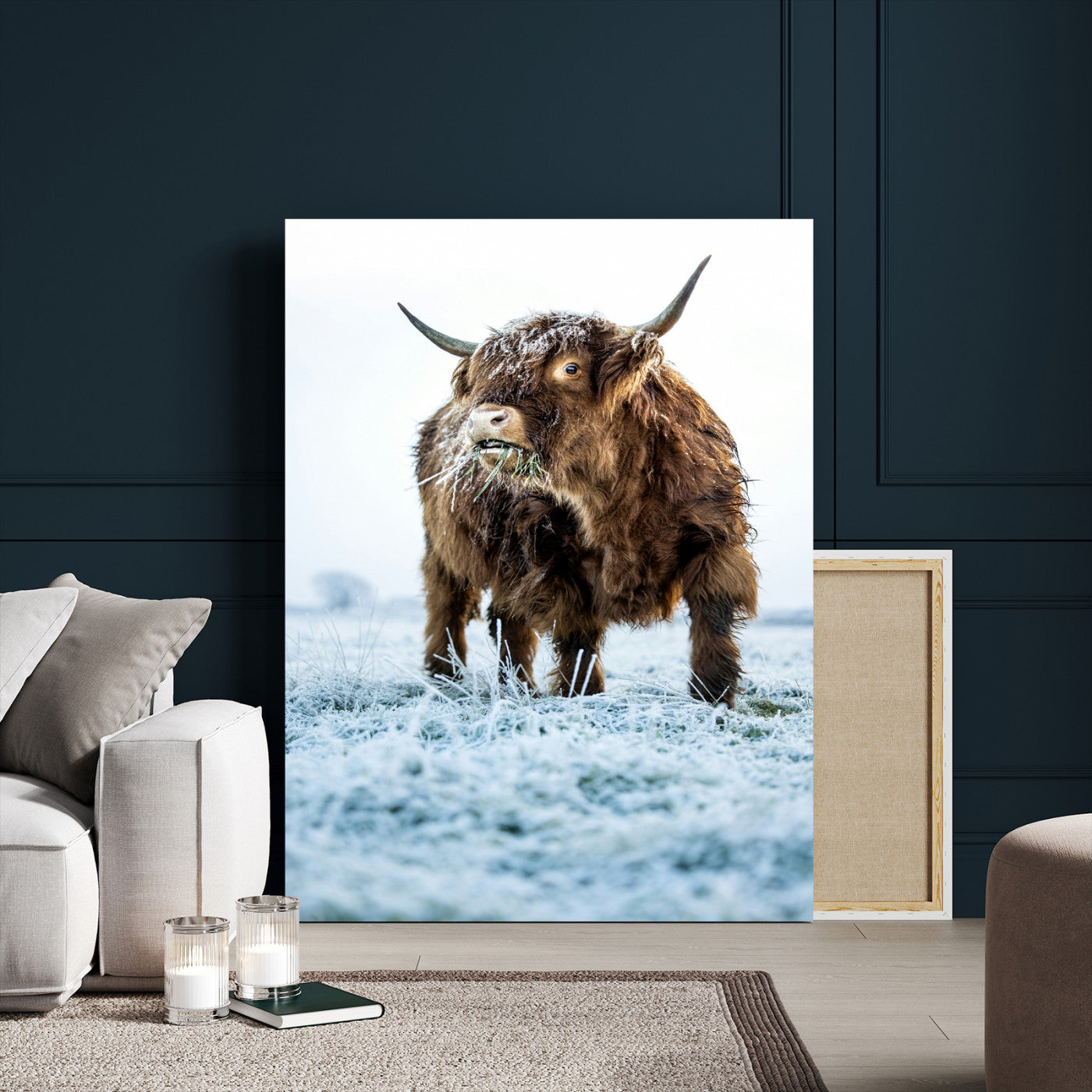 MGV-CV-24X36 - Minimalist Scottish Highlang Cow Wall Art Canvas Print for Farmhouse / County Style Art Print for