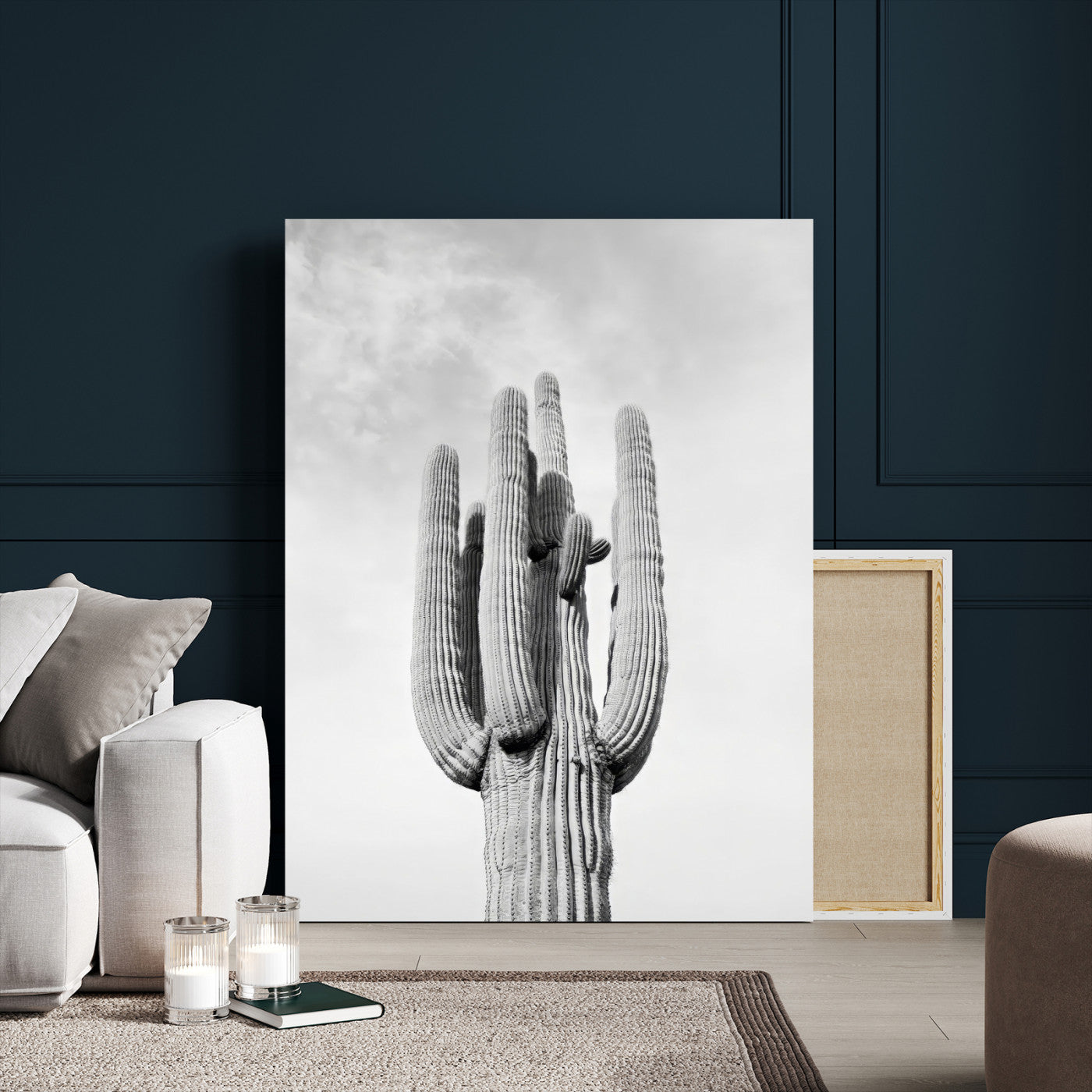 MGV-CV-24X36 - Saguaro Cactus Wall Art – Black and White Desert Landscape Canvas Print, Modern Minimalist Nature Decor for Home, Office, Living Room