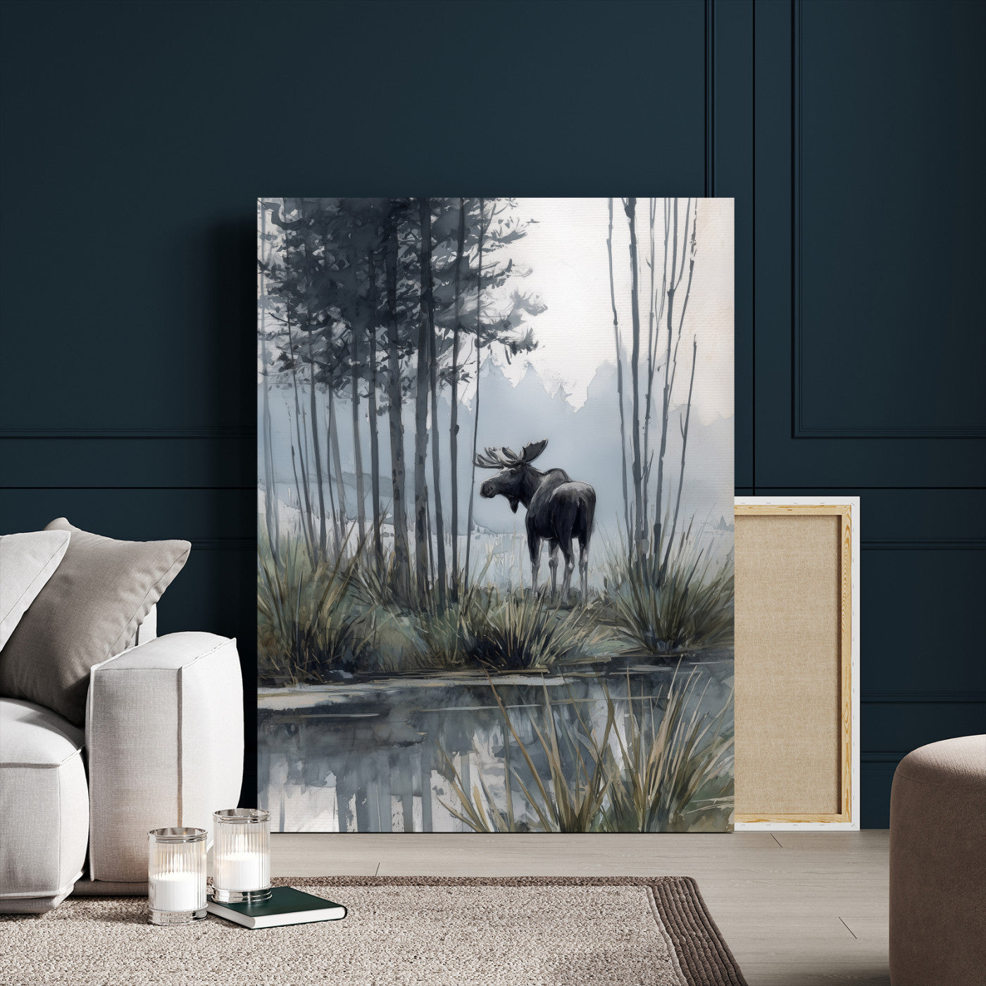 63767896-MGV-CV-24X36 - Abstract Moose Forest Wall Art Canvas Print – Wildlife Nature Artwork Print for Living Room, Cabin, and Office Decor