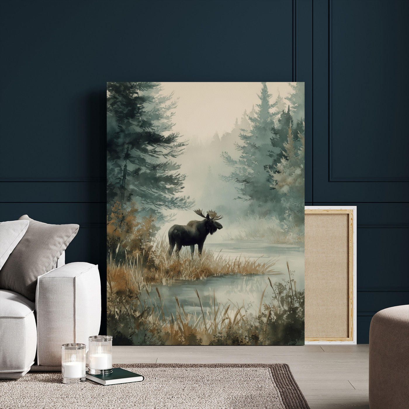78345154-MGV-CV-24X36 - Watercolor Abstract Moose Forest Wall Art Canvas Print – Wildlife Nature Artwork Print for Living Room, Cabin, and Office Decor