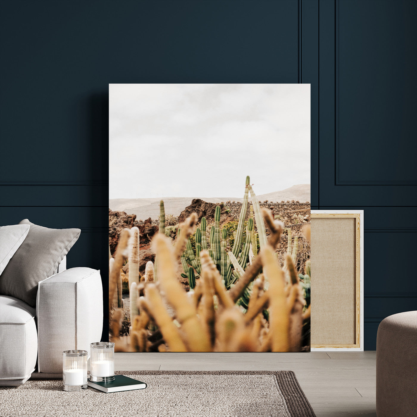 98315769-MGV-CV-24X36 - Minimal Desert Cactus Wall Art Canvas Print, Neutral Southwestern Landscape Nature Wall Decor for Modern Home