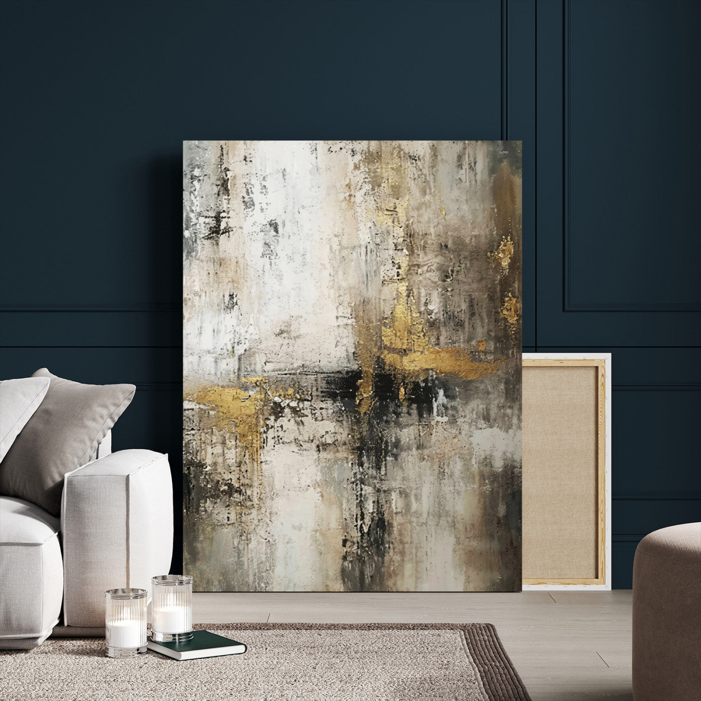 381262454-MGV-CV-24X36 - Framed Abstract Wall Art Canvas Print, Gold Black Modern Architecture Canvas Print, Contemporary Moody City Artwork for Living Room Decor