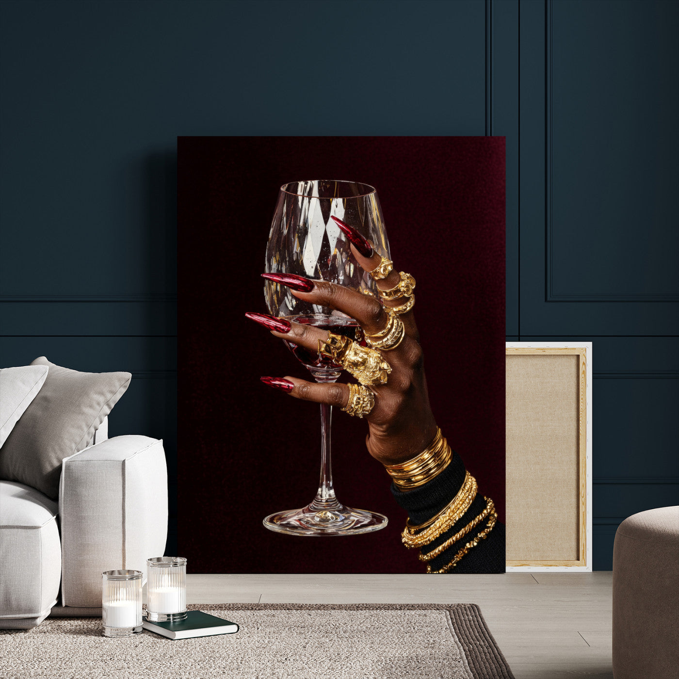 8151788Y6-MGV-CV-24X36 - Black Woman Holding Elegant Wine Glass Art, Black Girl Art, Black Woman Art, Trendy Black Girl Wall Art
