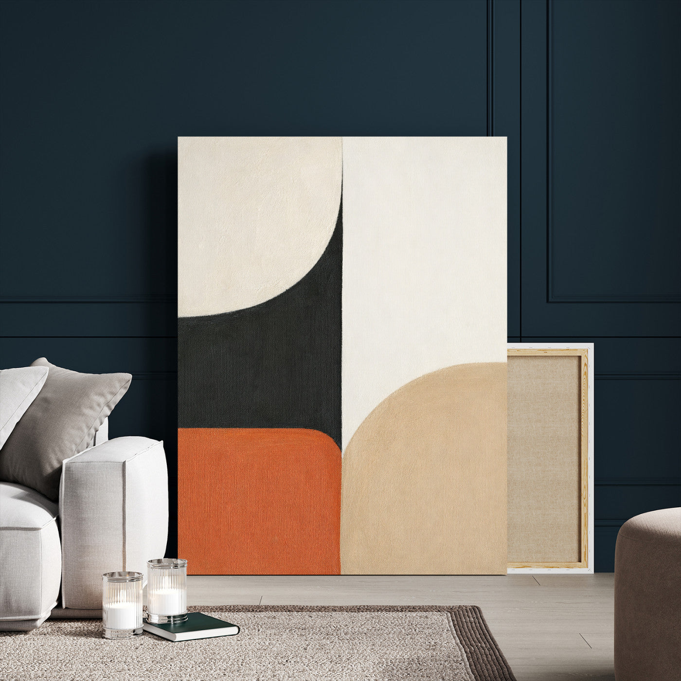 38800649-MGV-CV-24X36 - Geometric Abstract Wall Art Canvas Print, Orange Blue Abstract Expressionist Painting Print, Modern Geometric Abstract Canvas Art