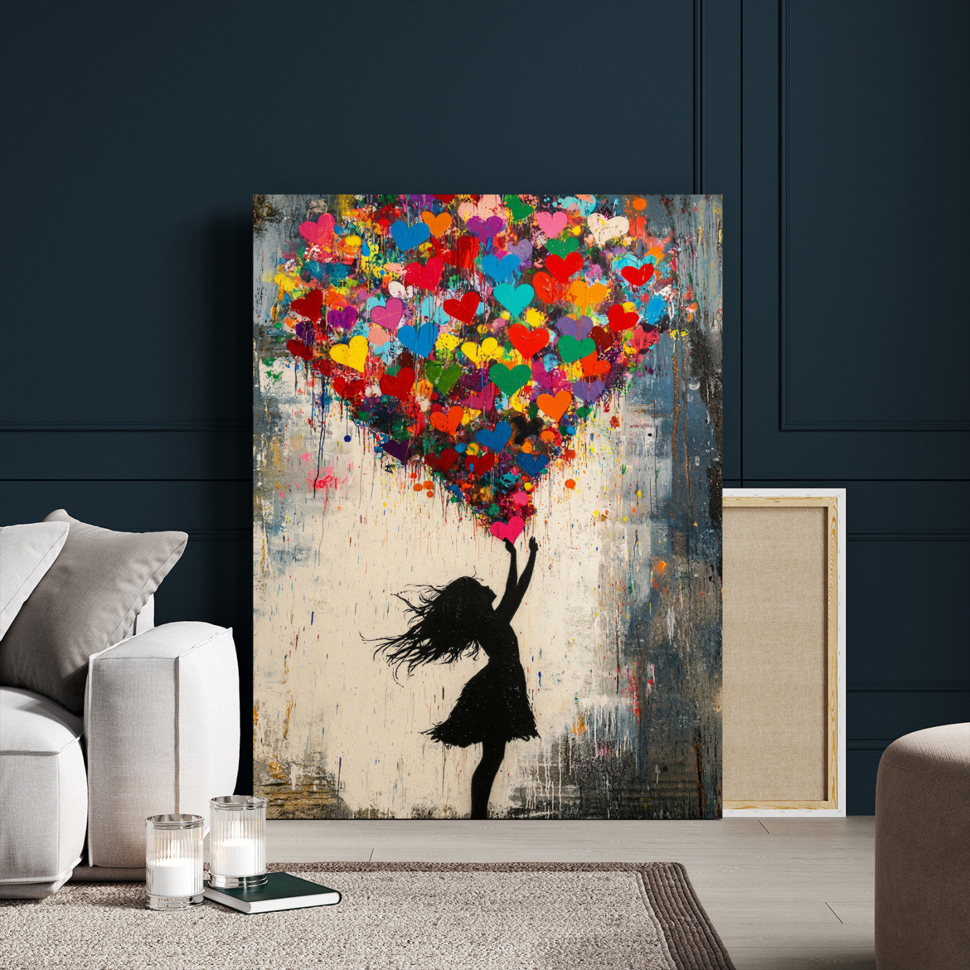 36253538-MGV-CV-24X36 - Banksy Street Art Canvas Wall Art, Girl Heart Balloons Banksy Style Print, Colorful Graffiti Love Decor, Urban Pop Art, Kids Room Inspirational Wall Art