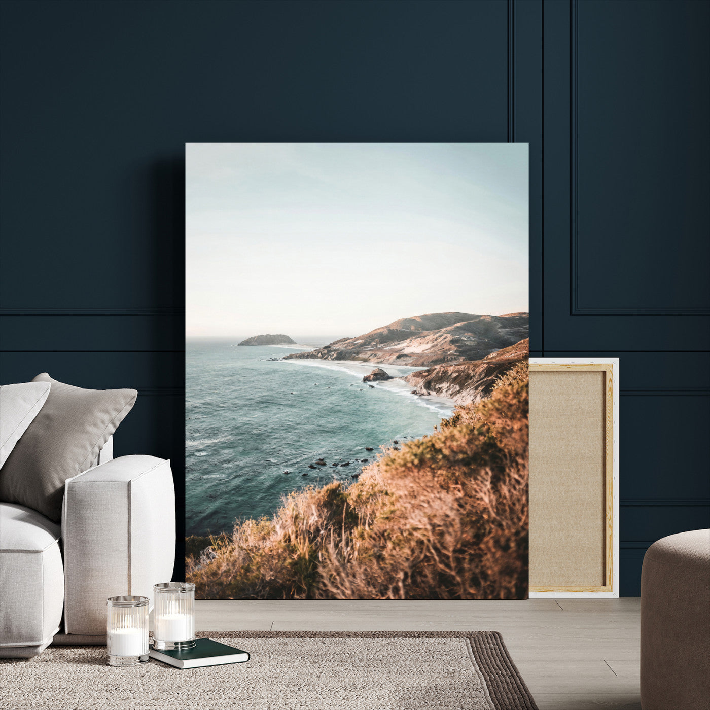 58099801-MGV-CV-24X36 - Coastal Cliffs Canvas Wall Art, Ocean Shoreline Photography Print, Teal Sea Landscape Decor, California Coast Art, Boho Beach House Wall Decor