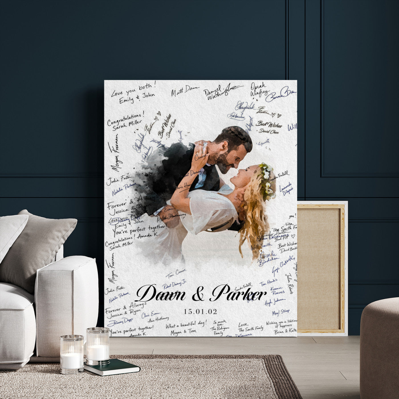 38010783-MGV-CV-24X36 - Wedding Guest Book Alternative Wall Art Canvas Print, Personalized Wedding Signature Poster, Custom Couple Photo Guestbook Canvas