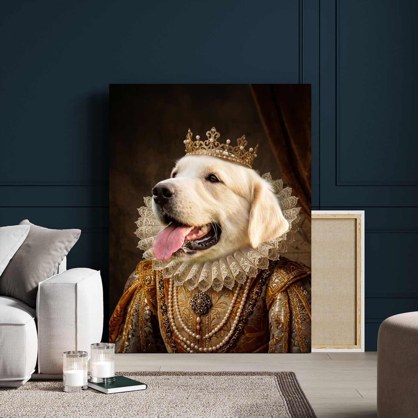 38460512L1-MGV-CV-24X36 - Custom Royal Pet Portrait Canvas, Your Dog or Cat as Queen King Aristocrat, Personalized Regal Animal Art