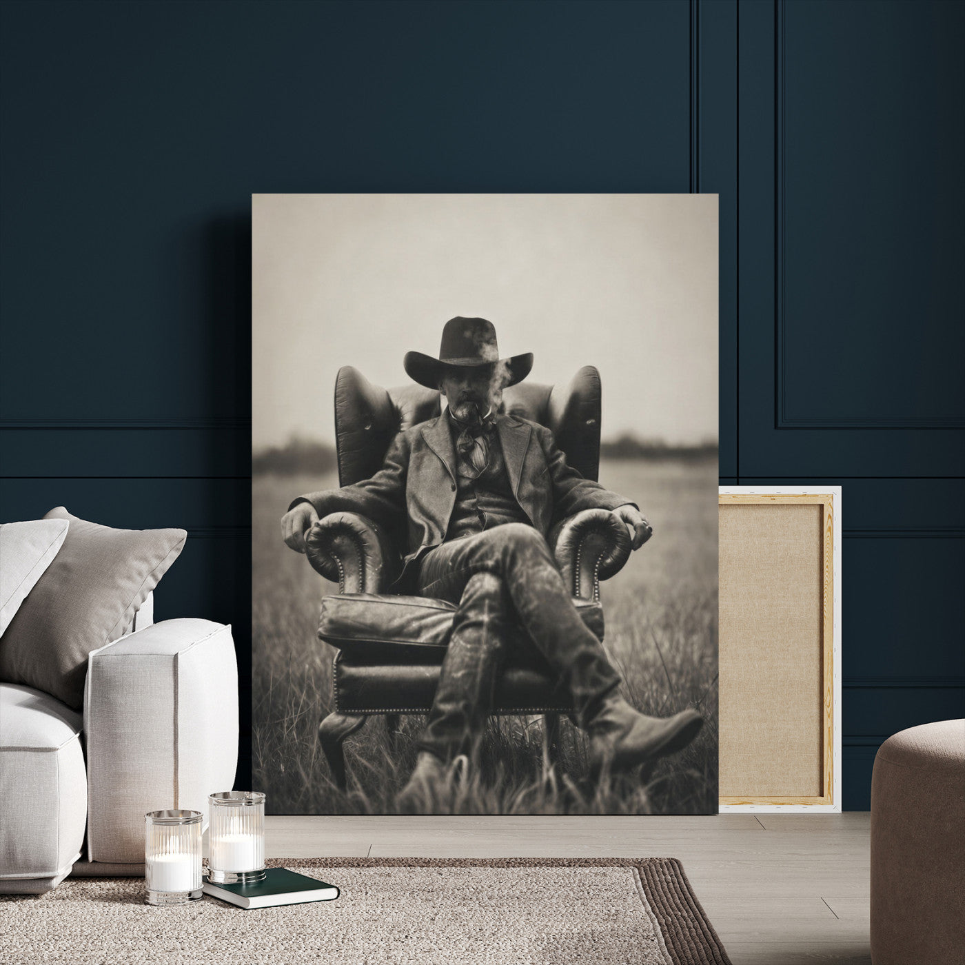 39988307-MGV-CV-24X36 - Vintage Cowboy Wall Art Canvas Print, Western Horse Rider Decor