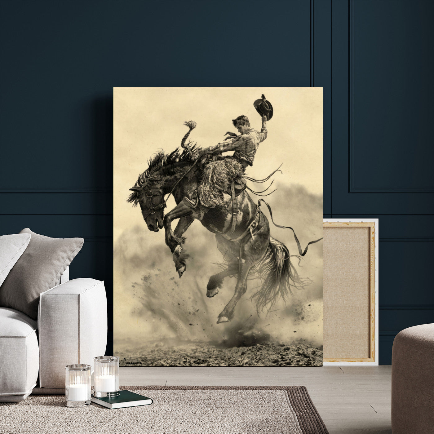 94461975-MGV-CV-24X36 - Vintage Cowboy Wall Art Canvas Print, Western Horse Rider Decor