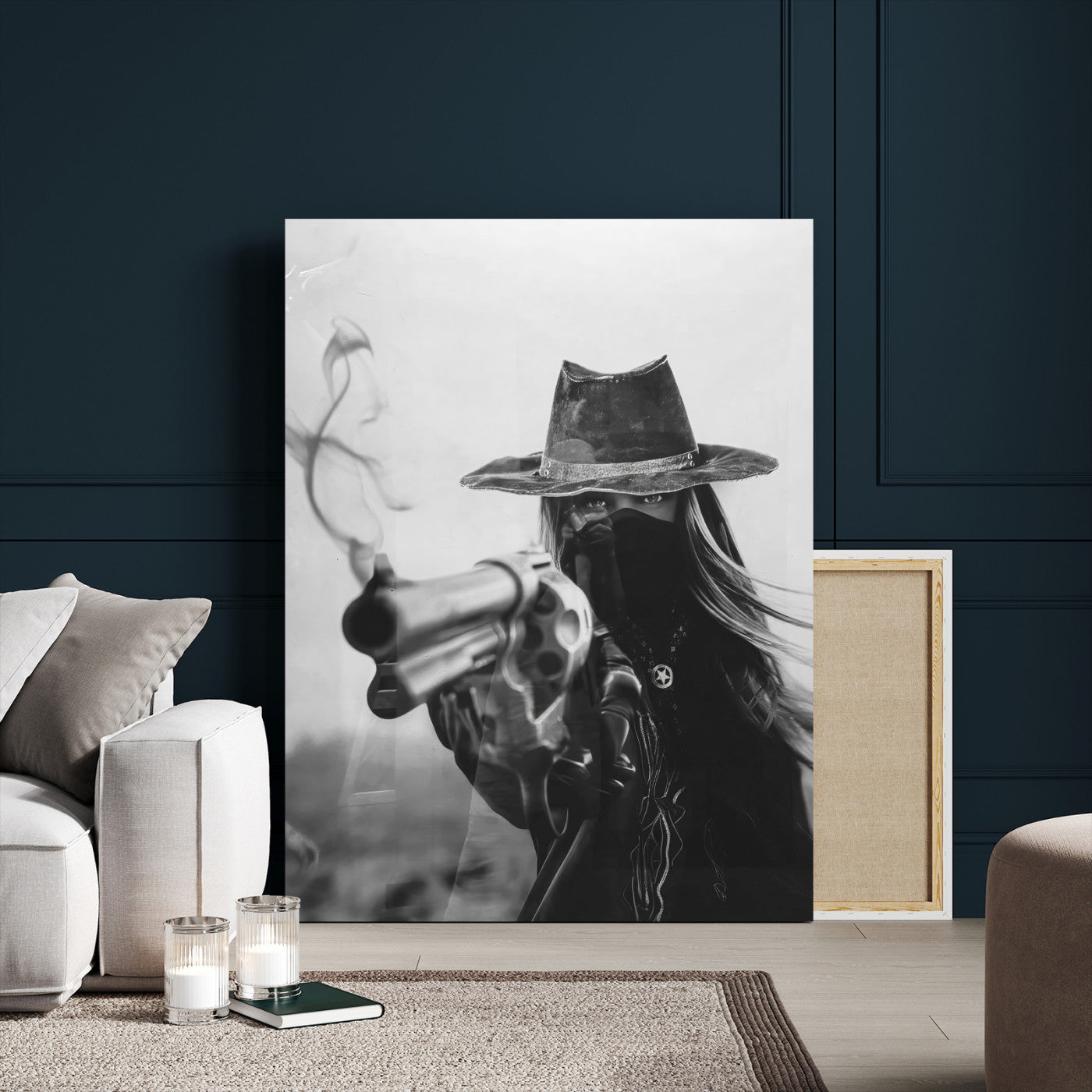 11948430-MGV-CV-24X36 - Vintage Cowboy Wall Art Canvas Print - Western Gunslinger Revolver Artwork,