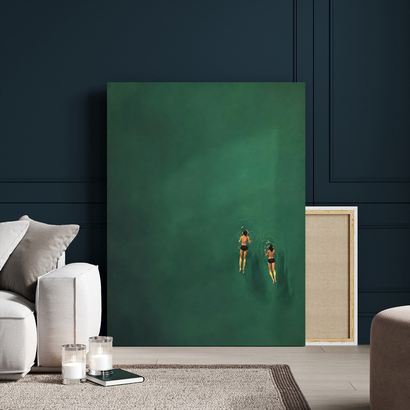 44711396-MGV-CV-24X36 - Minimalist Swimmers Canvas Wall Art Emerald Green Water Painting Print