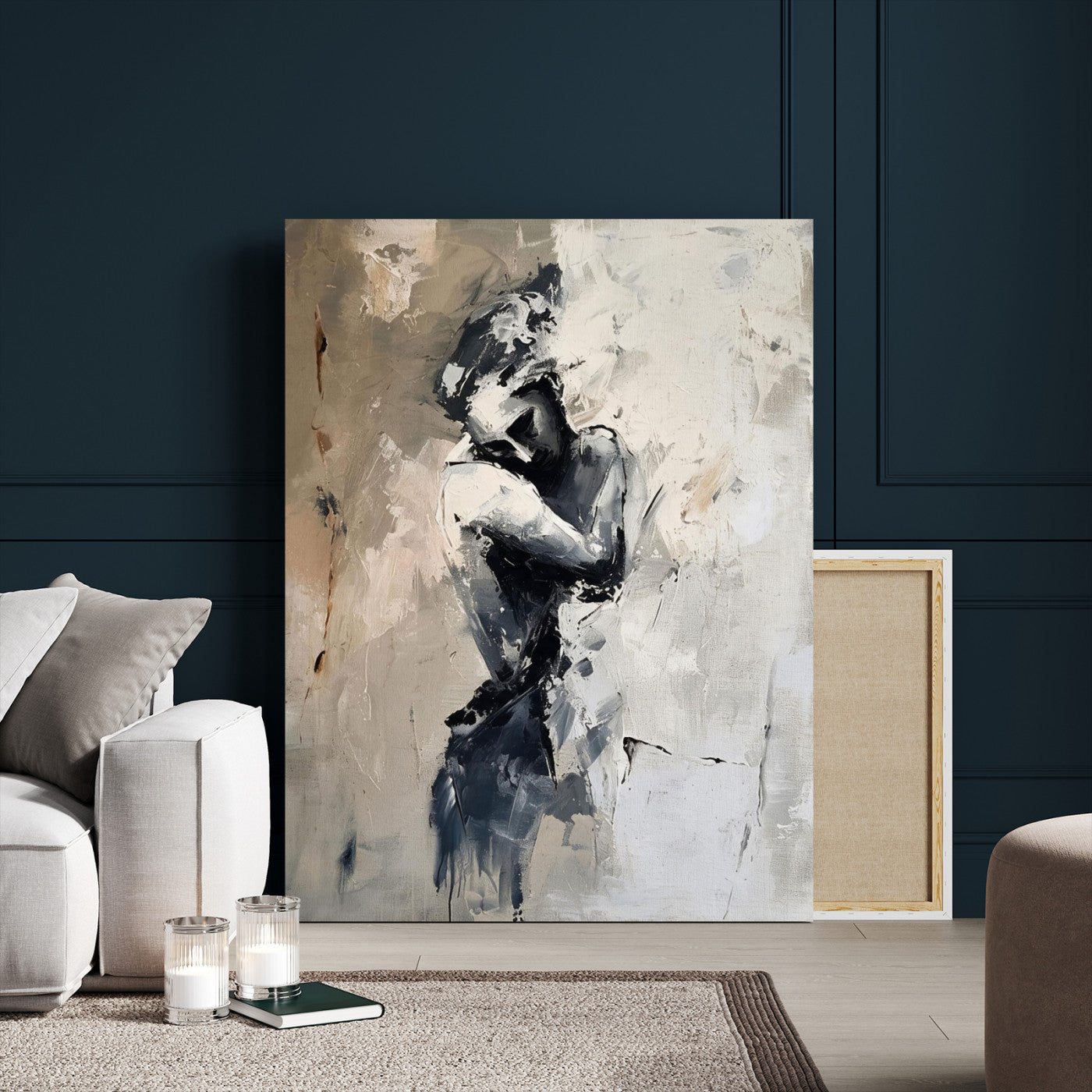 95556055-MGV-CV-24X36 - Monochrome Figurative Abstract Canvas Wall Art Moody Figure Oil Painting Print