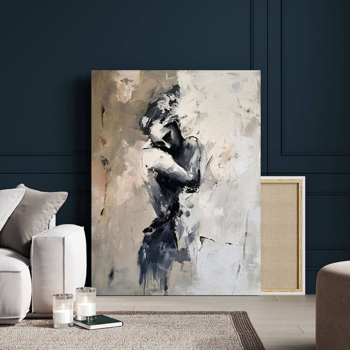 95556055-MGV-CV-24X36 - Monochrome Figurative Abstract Canvas Wall Art Moody Figure Oil Painting Print