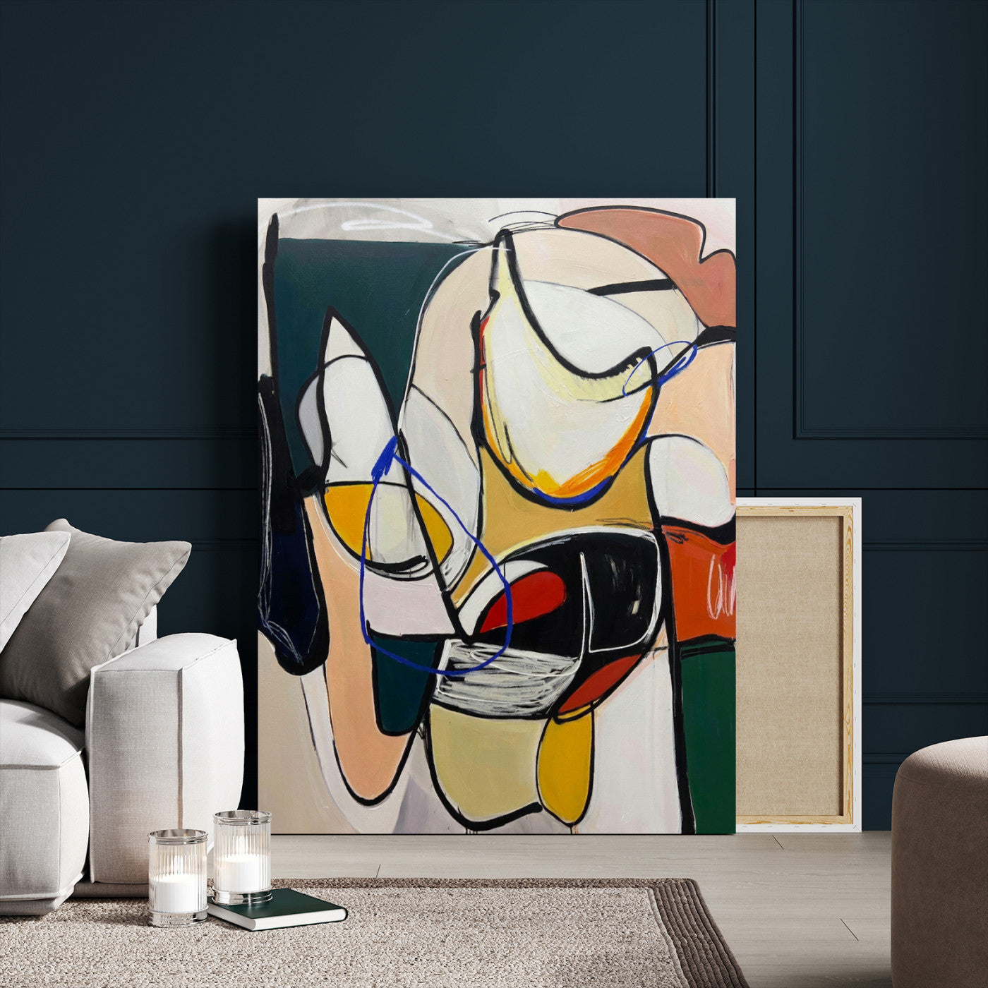 78751462-MGV-CV-24X36 - Mid Century Modern Abstract Canvas Wall Art Colorful Cubist Painting Print