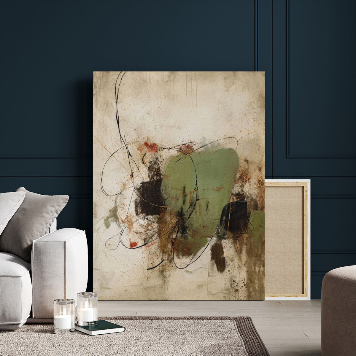 18219840-MGV-TP-24X36 - Sage Green Abstract Canvas Wall Art Textured Neutral Mixed Media Print for Home Decor