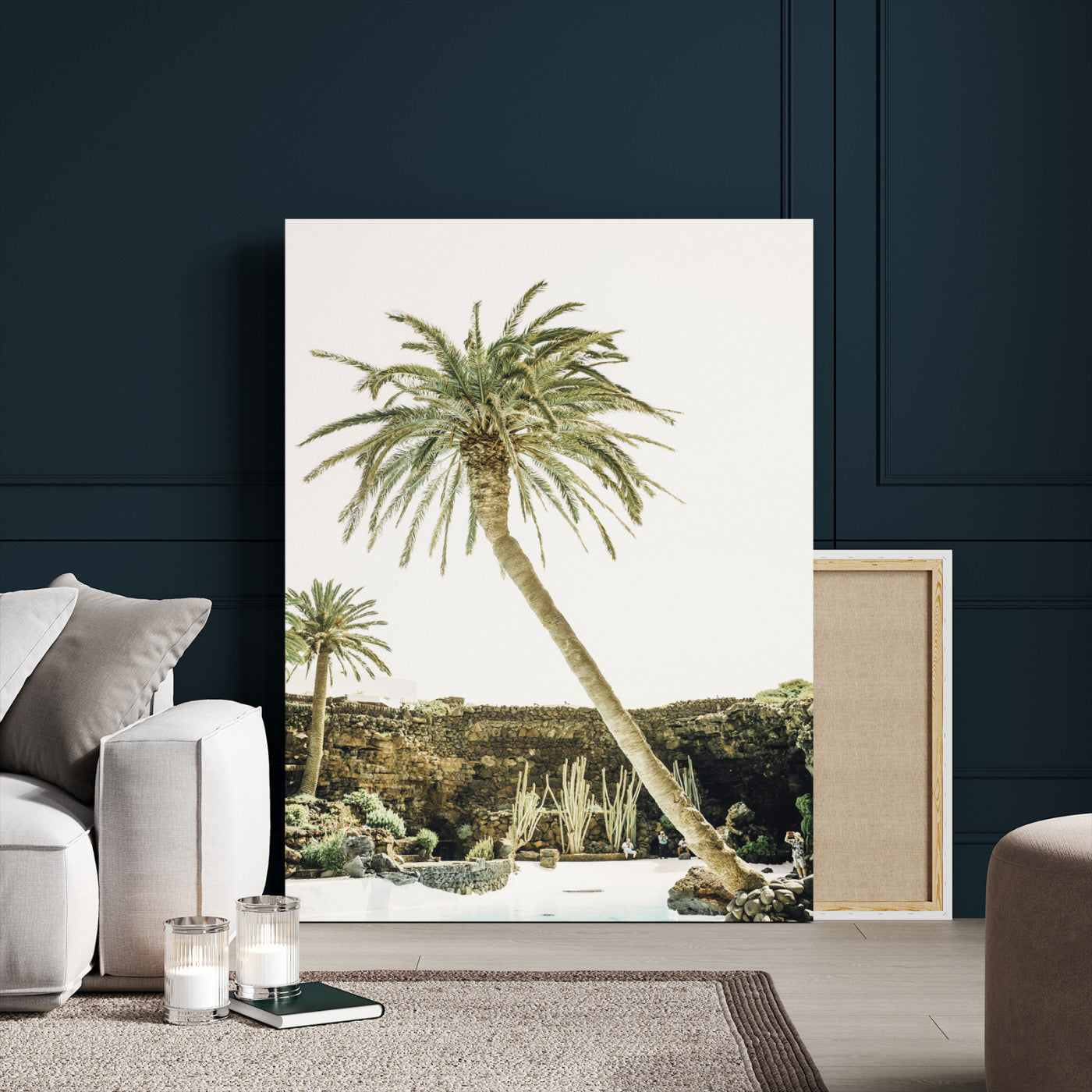 34739415-MGV-CV-24X36 - Jameos del Agua Lanzarote Spain Wall Art Canvas Print - Volcanic Oasis Palm Tree Pool
