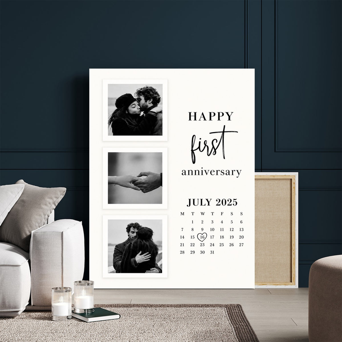 Personalized first anniversary canvas, gift for wife or husband