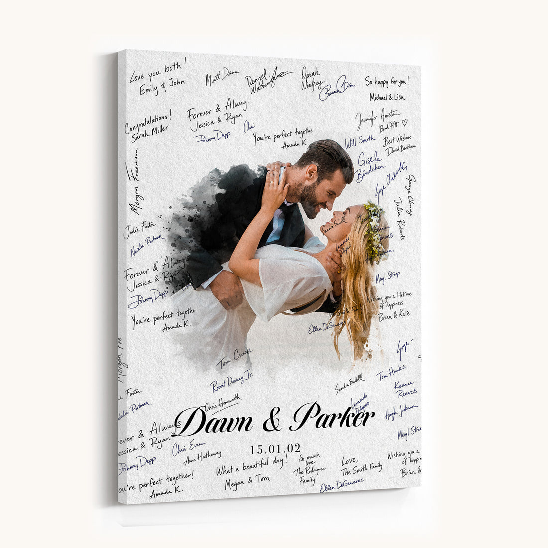 Wedding Guest Book Alternative Wall Art Canvas Print, Personalized Couple Photo Guestbook
