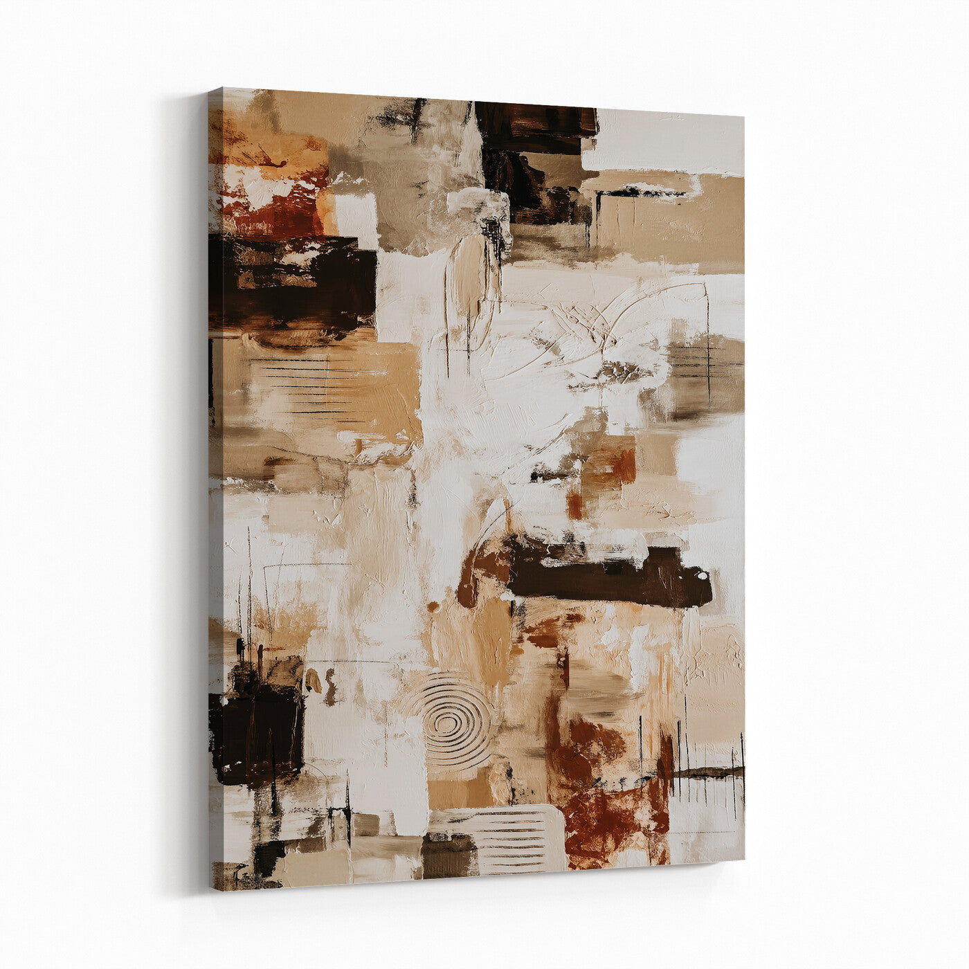 90644187-MGV-CV-24X36 - Blue Teal Abstract Canvas Wall Art | Modern Textured Painting Print, Navy Orange White Contemporary Art - Neutral Living Room Decor, Office Art