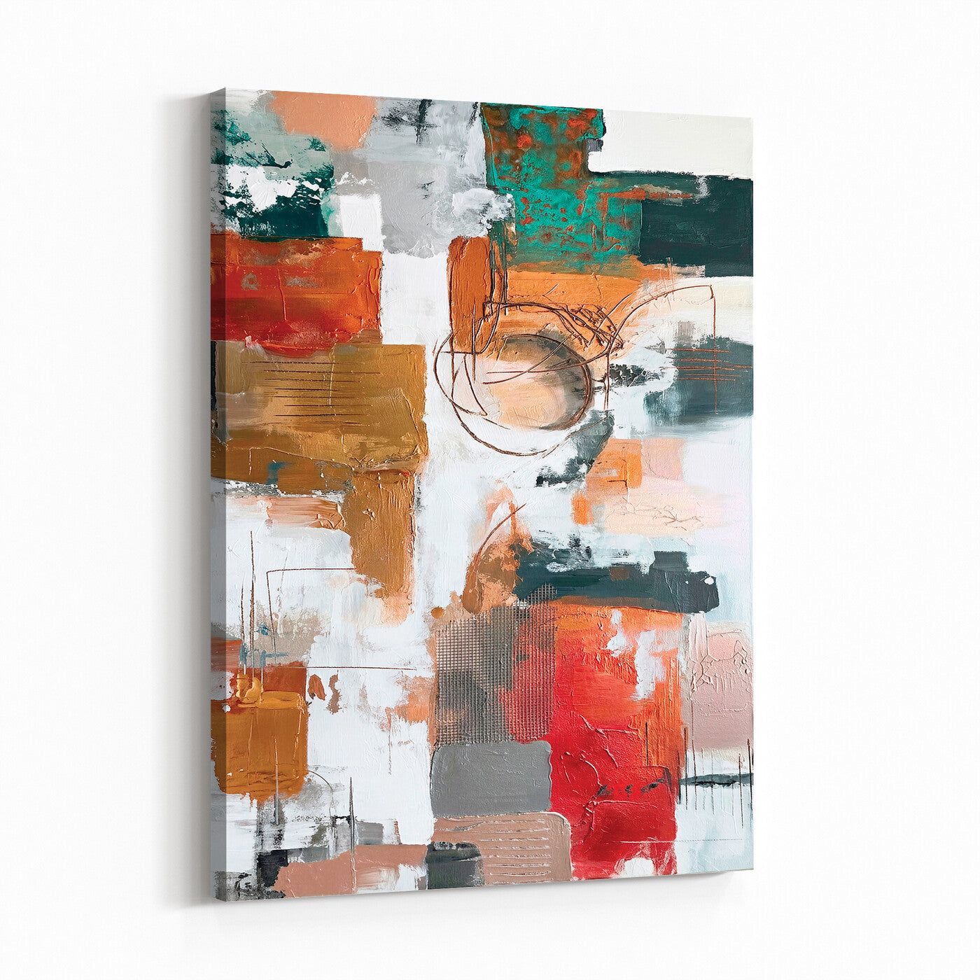 71530836-MGV-CV-24X36 - Blue Teal Abstract Canvas Wall Art | Modern Textured Painting Print, Navy Orange White Contemporary Art, Neutral Living Room Decor, Office Art