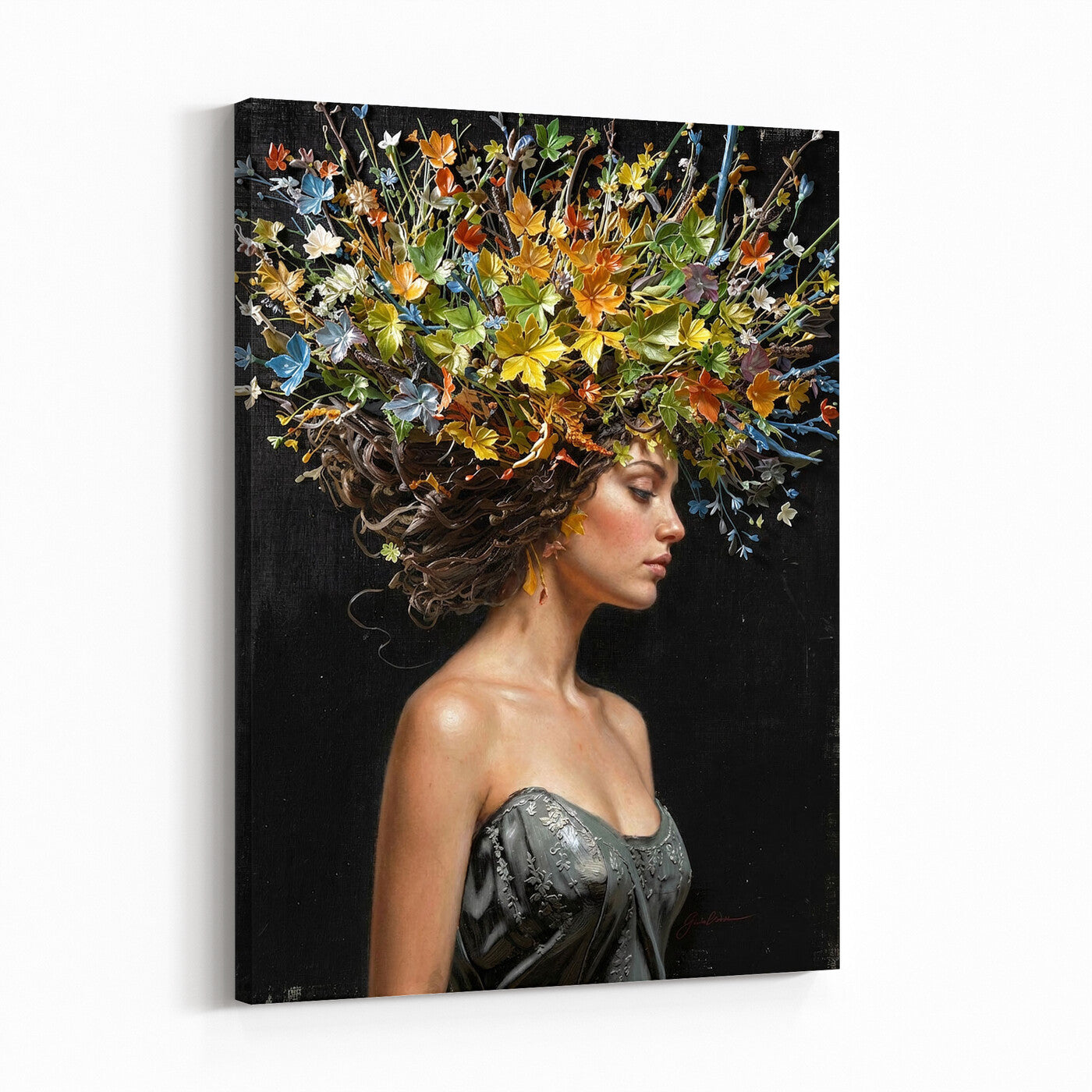 67932423-MGV-CV-24X36 - Surreal Woman Floral Canvas Wall Art Goddess Portrait Oil Painting Print