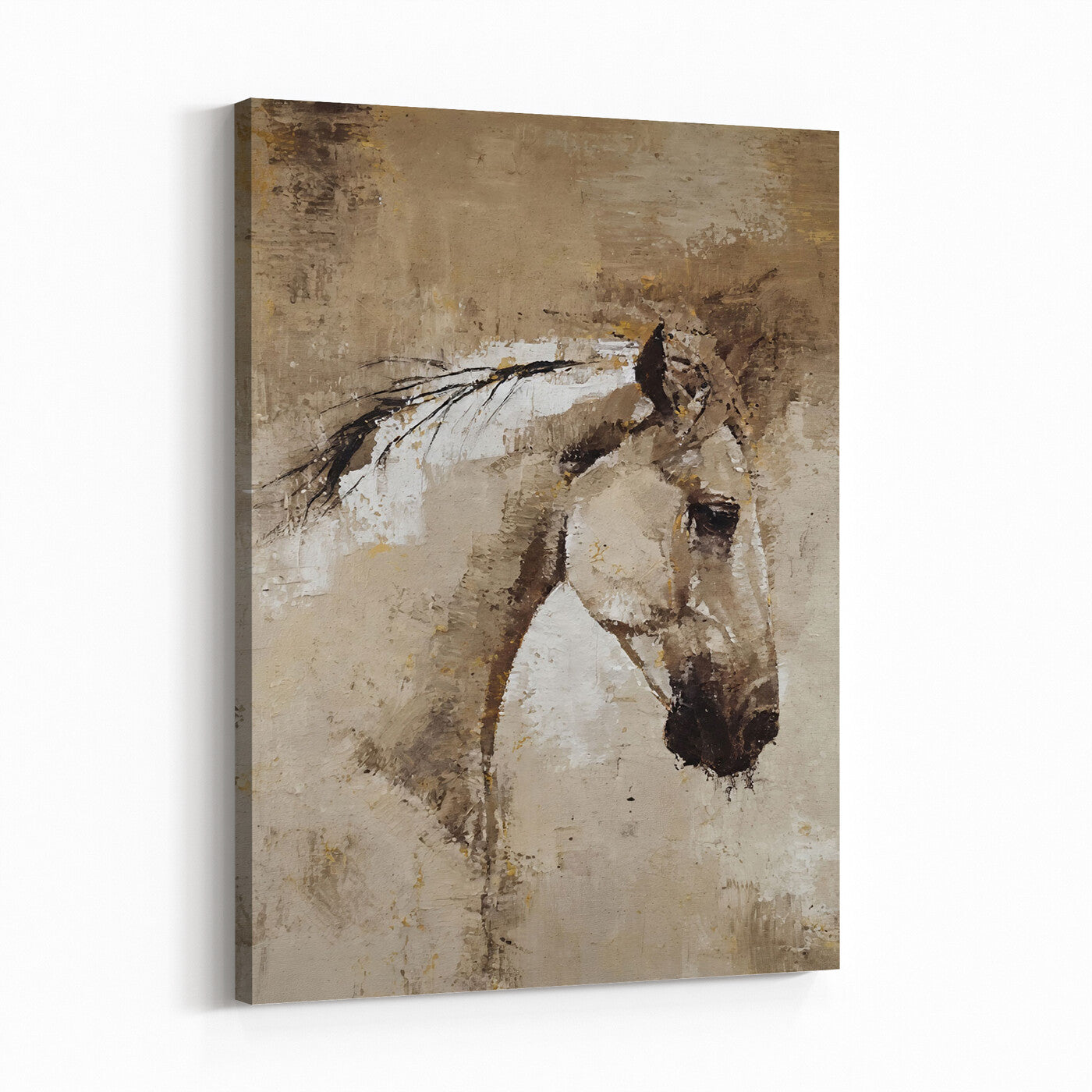 48488295-MGV-CV-24X36 - Rustic Horse Canvas Wall Art Neutral Tone Equestrian Oil Painting Print