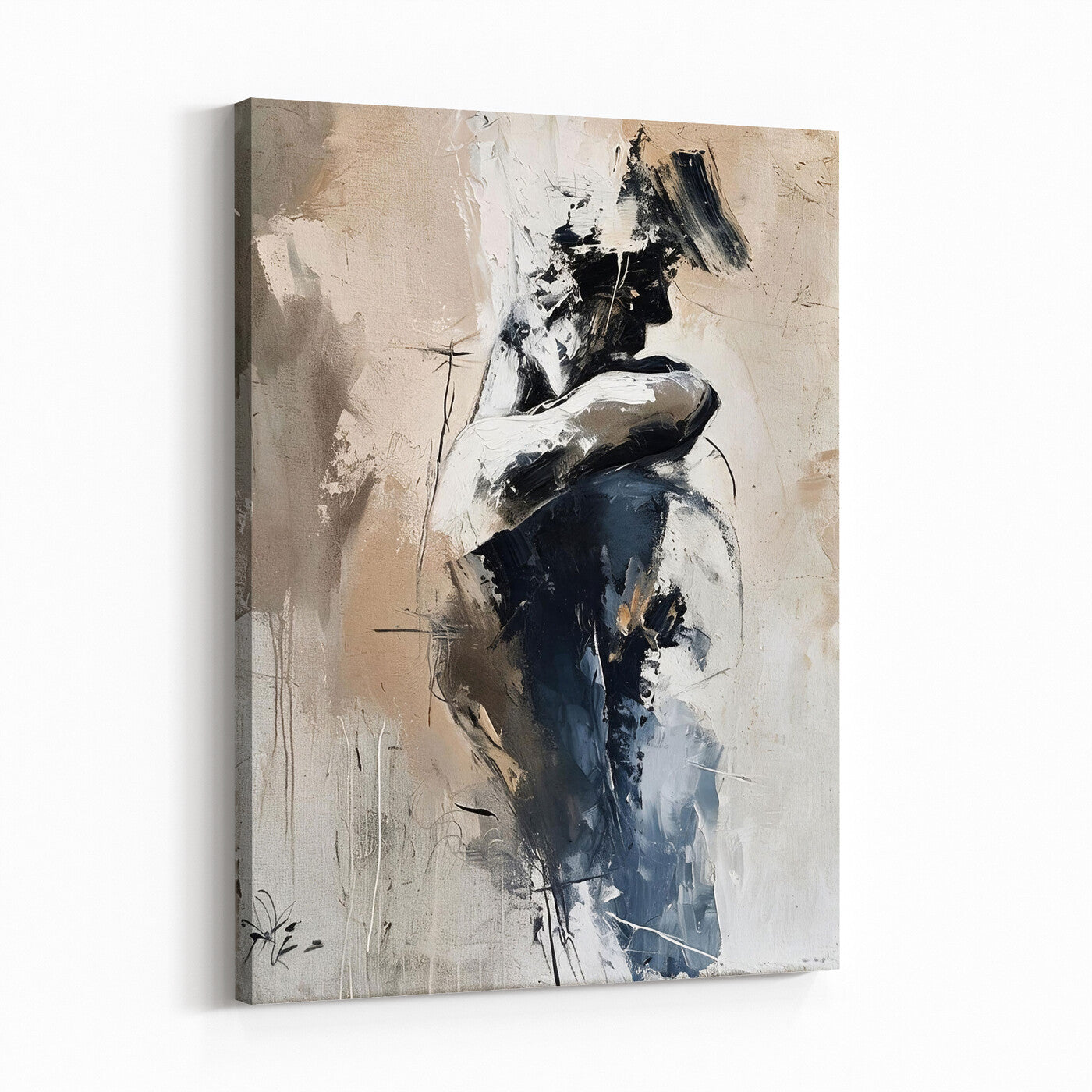 60223455-MGV-CV-24X36 - Monochrome Figurative Abstract Canvas Wall Art Moody Figure Oil Painting Print