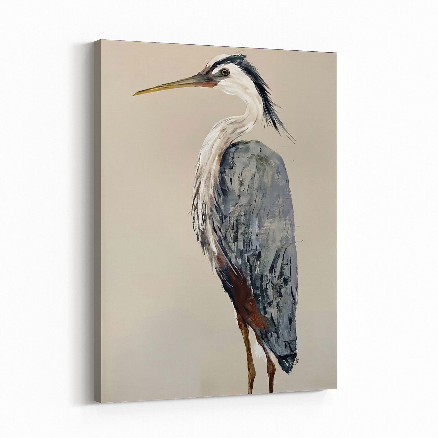 80349996-MGV-TP-24X36 - Great Blue Heron Canvas Wall Art - Coastal Bird Oil Painting Print for Home Wall Decor