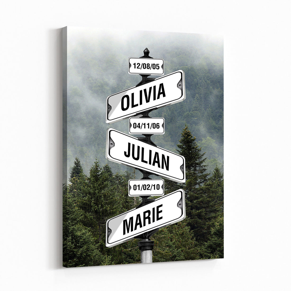 Custom Signpost Canvas Wall Art, Personalized Family Street Names Sign