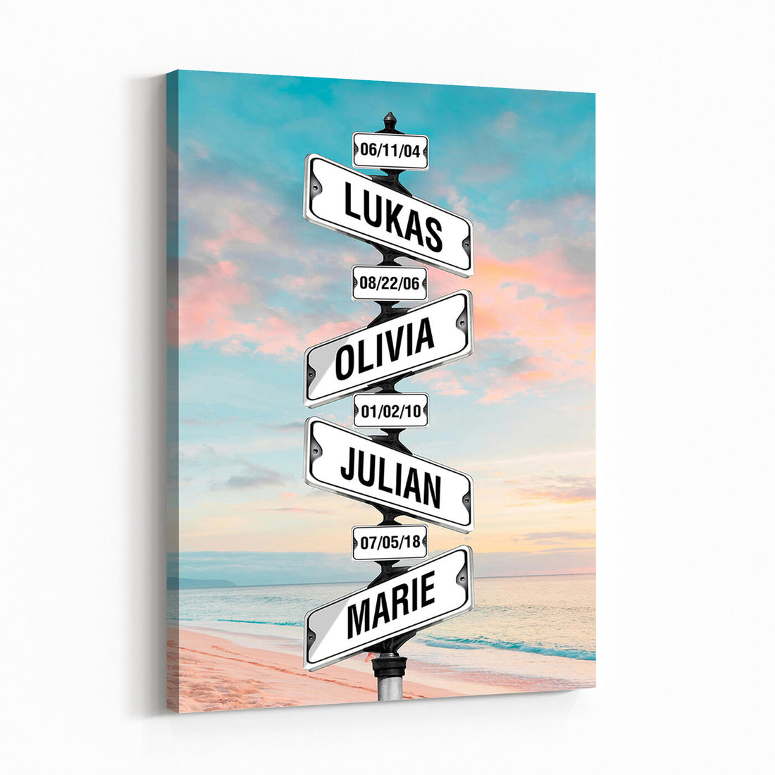 Family Street Sign Canvas Print, Personalized Names Signpost Wall Art