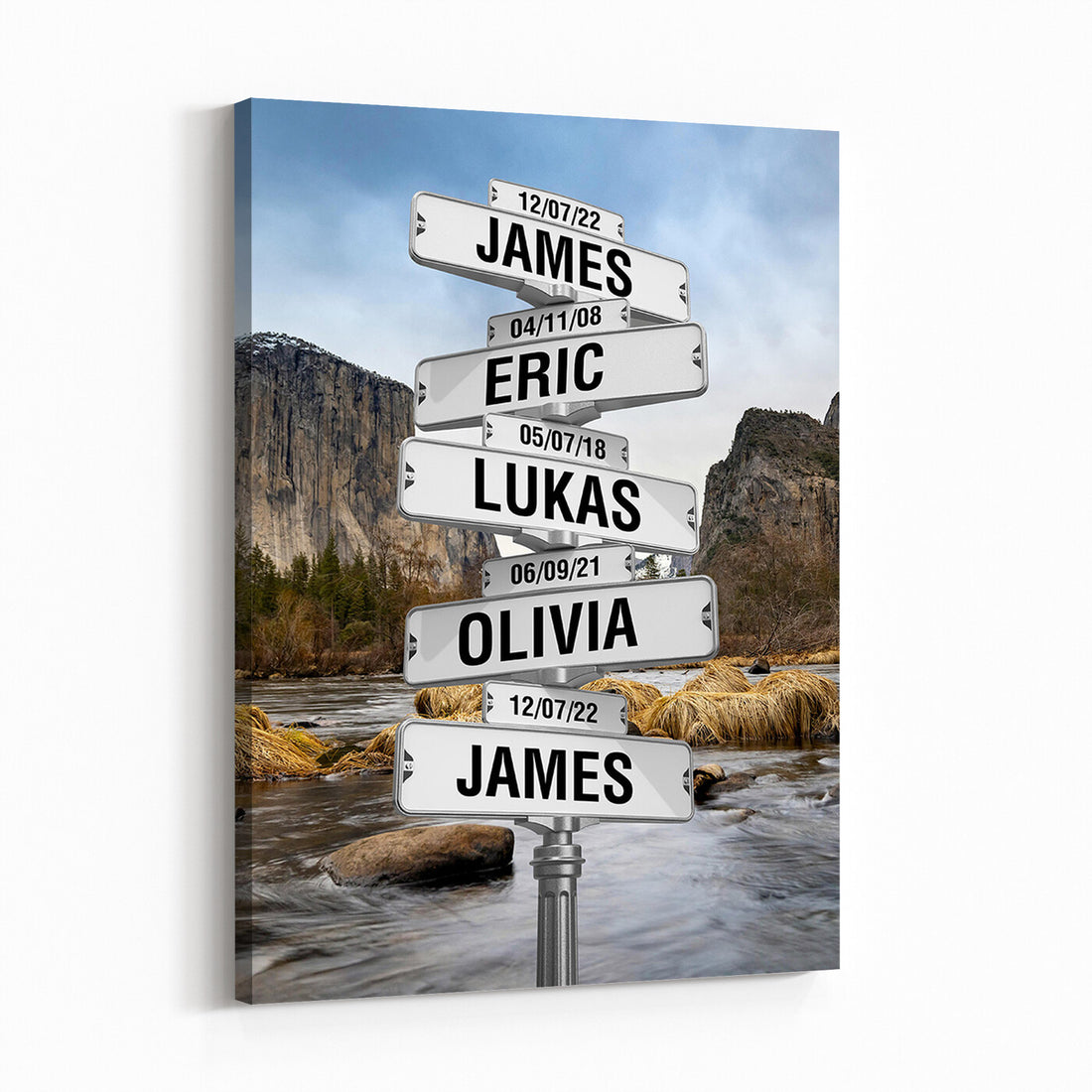 Personalized Street Sign Canvas Wall Art, Custom Family Names Signpost Print