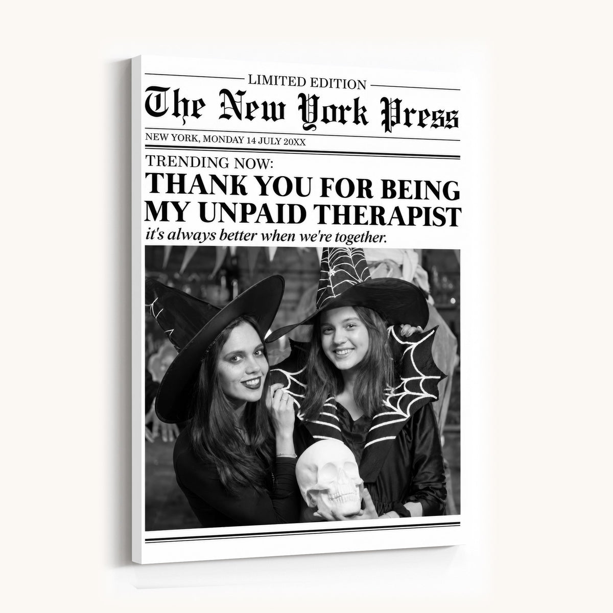Funny Best Friend Newspaper Wall Art Print, Witch Halloween Decor