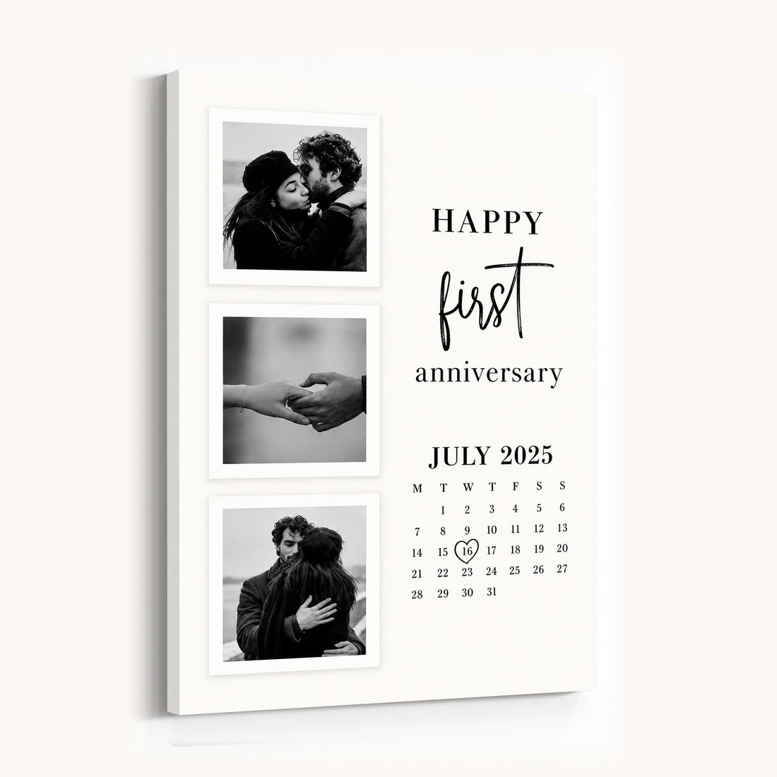Personalized First Anniversary Photo Calendar Canvas, Couple Gift
