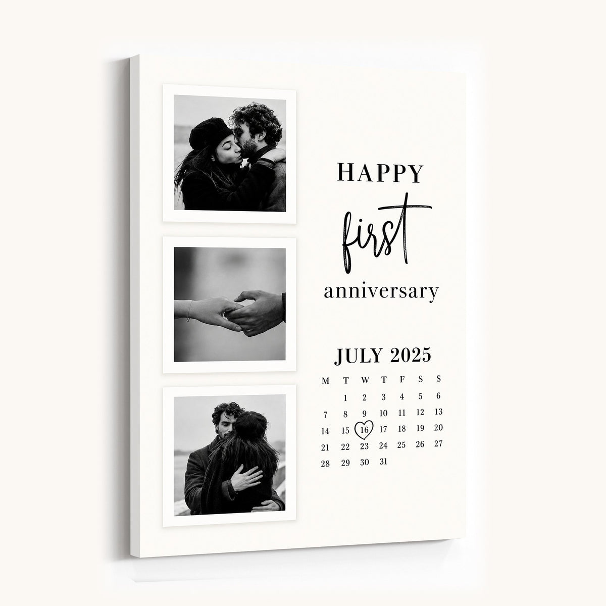 Happy first anniversary photo collage canvas in a floating frame